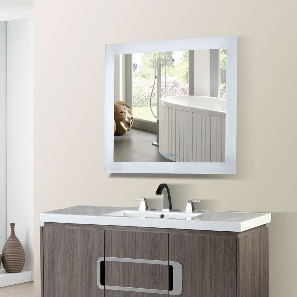 30" Rectangular Led Bordered Illuminated Mirror With Bluetooth Speakers