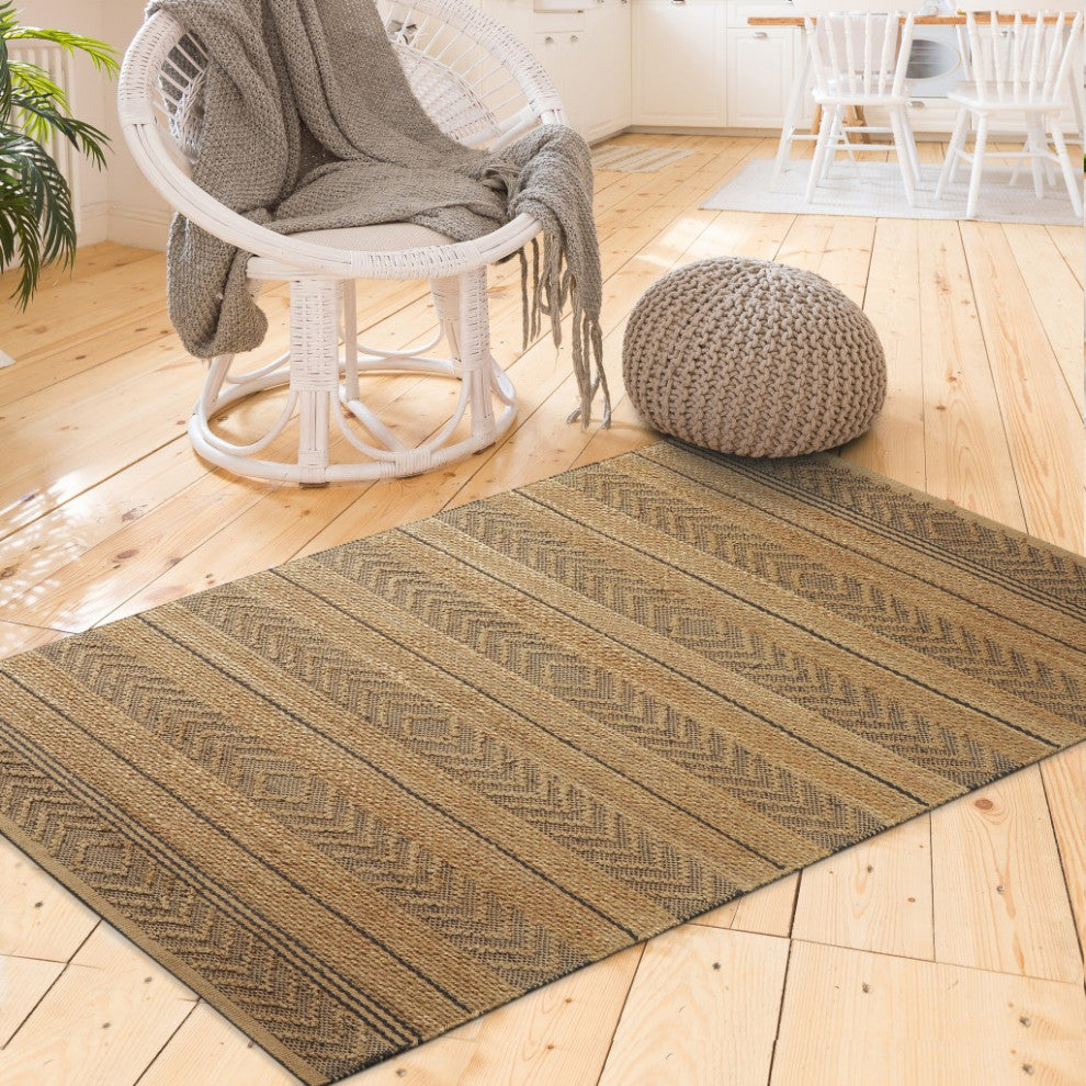 8??x 10??Tan and Gray Bohemian Striped Area Rug