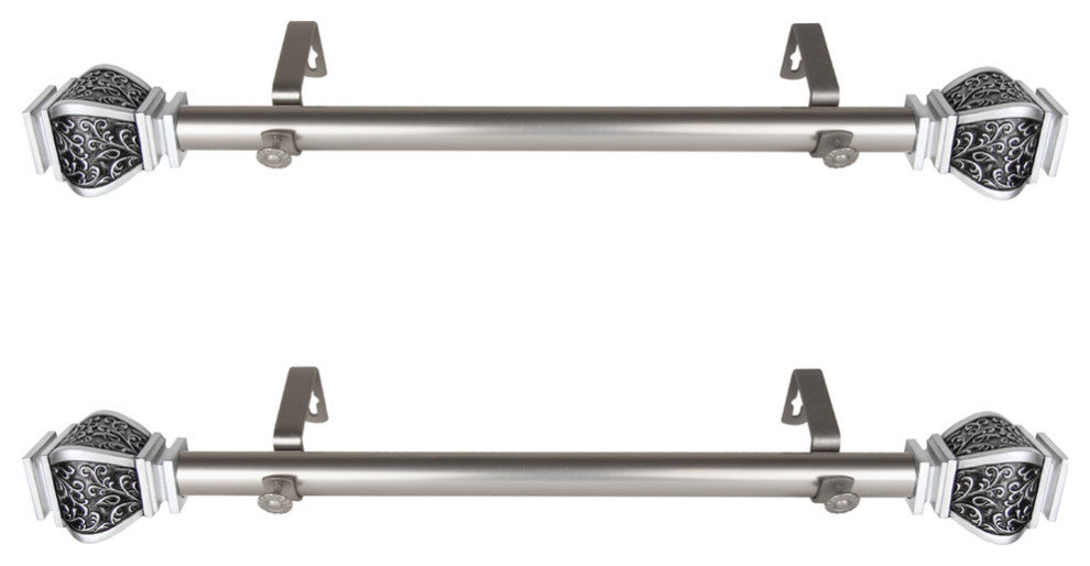 Harrison 1" Diameter Side Curtain Rod 12-20" Long, Set of 2, Satin Nickel
