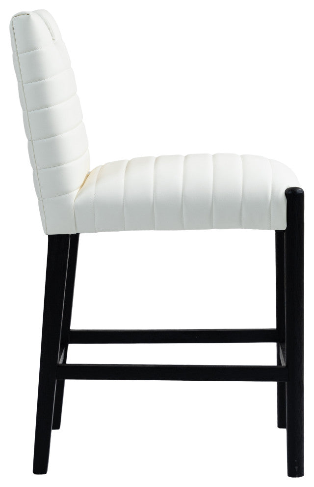 Aimee Upholstered Counter Stool, Cream, Vegan Leather, Black Finish