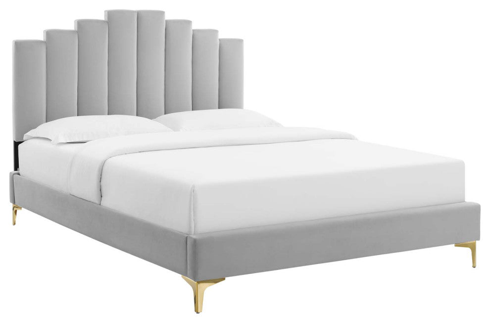 Elise King Performance Velvet Platform Bed MOD-6881-LGR