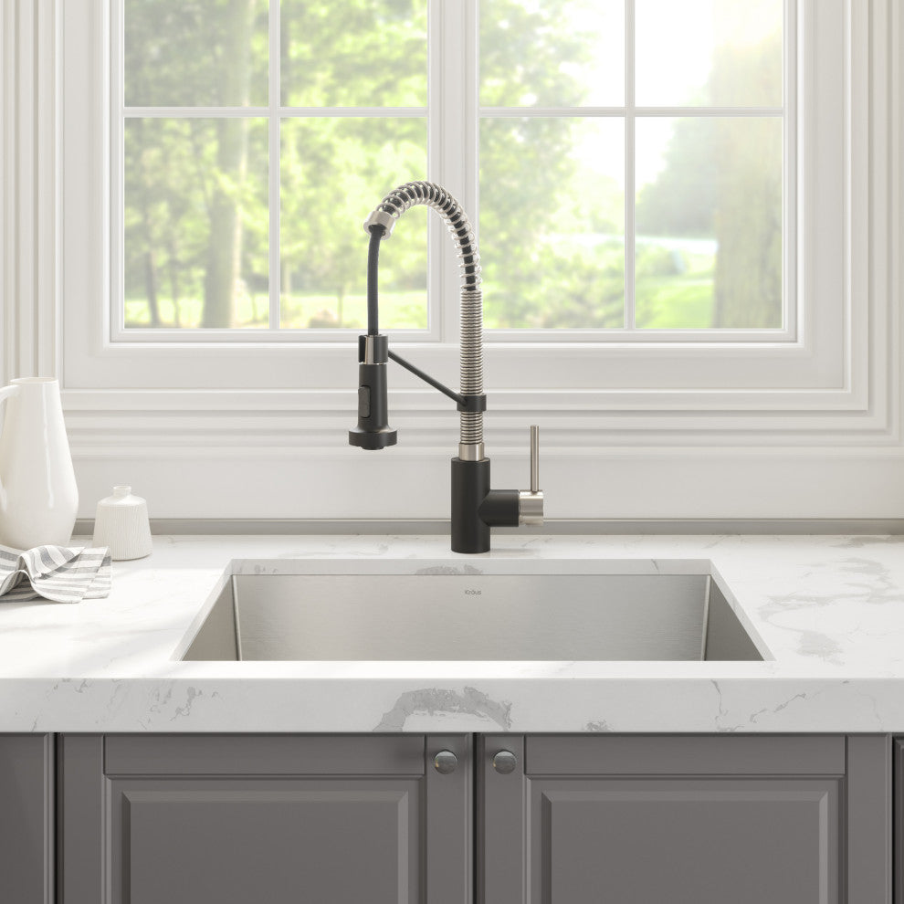 24" Undermount Stainless Steel Kitchen Sink, Pull-Down Faucet SSMB w Dispenser