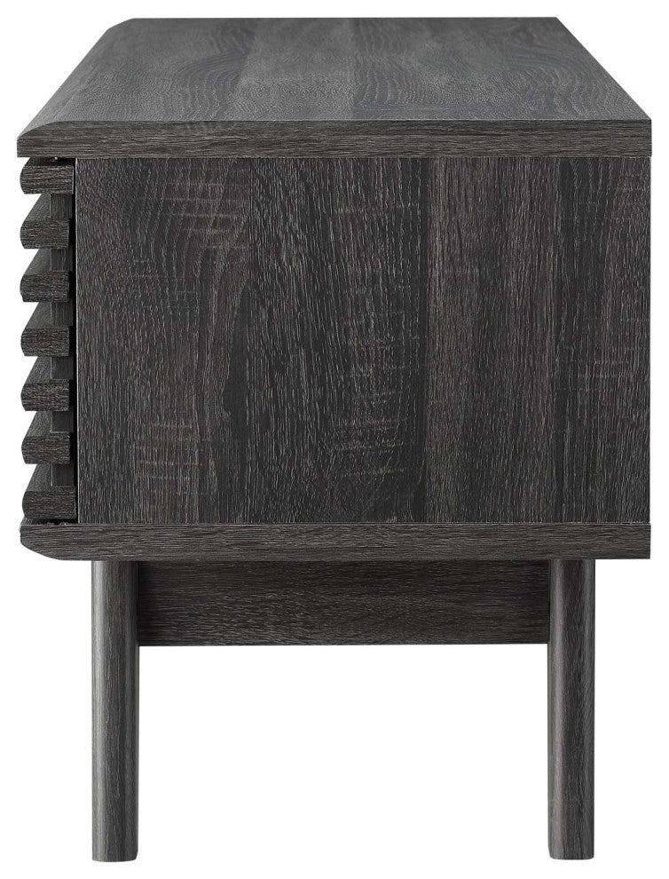 Media TV Stand Console Table, Wood, Dark Grey Gray, Modern, Lounge Hospitality
