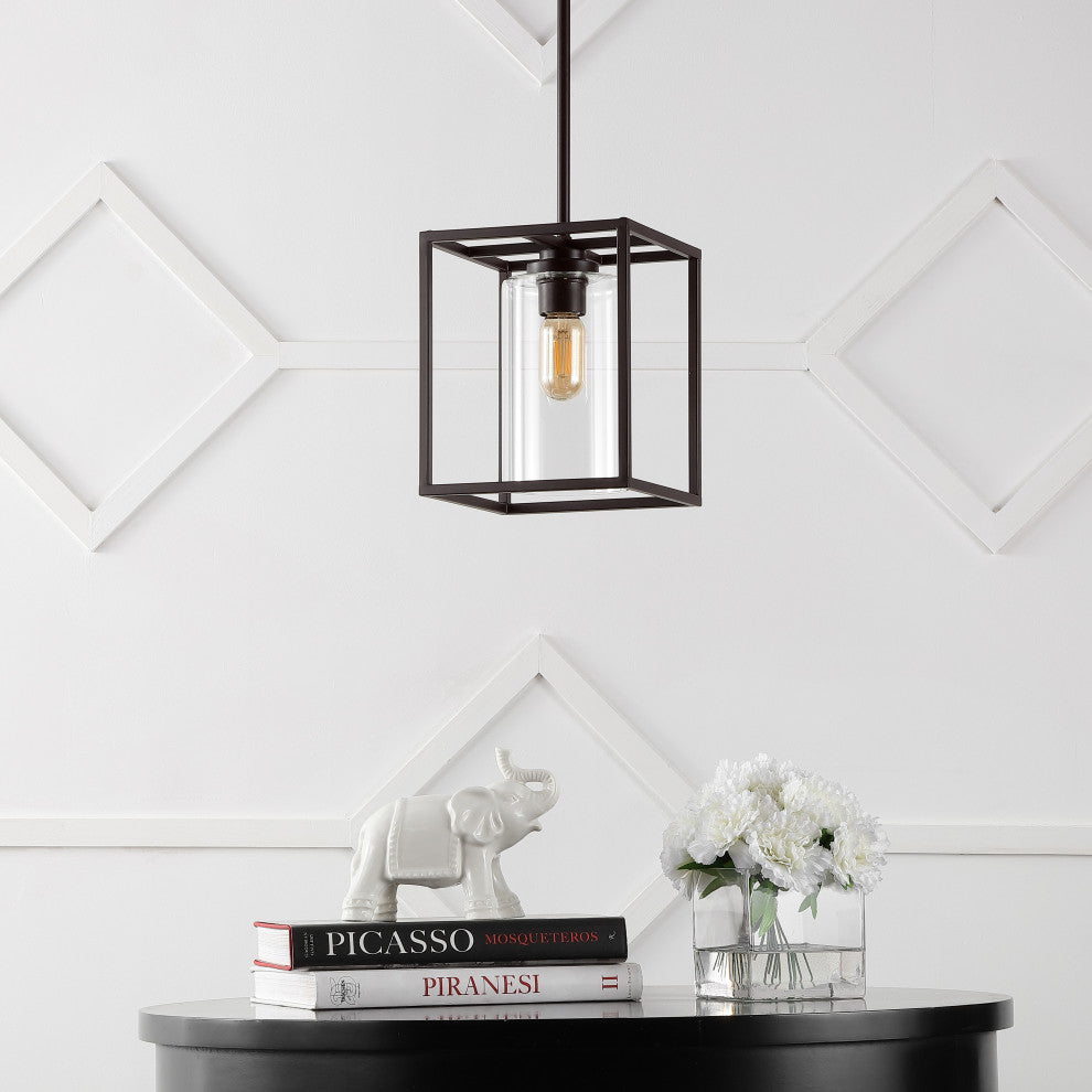 Quinn 8.13" 1-Light Industrial Farmhouse Iron/Glass Pendant, Oil Rubbed Bronze