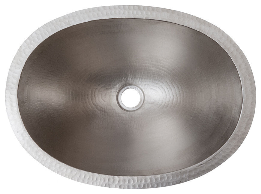 19" Oval Under Counter Hammered Copper Bathroom Sink in Nickel