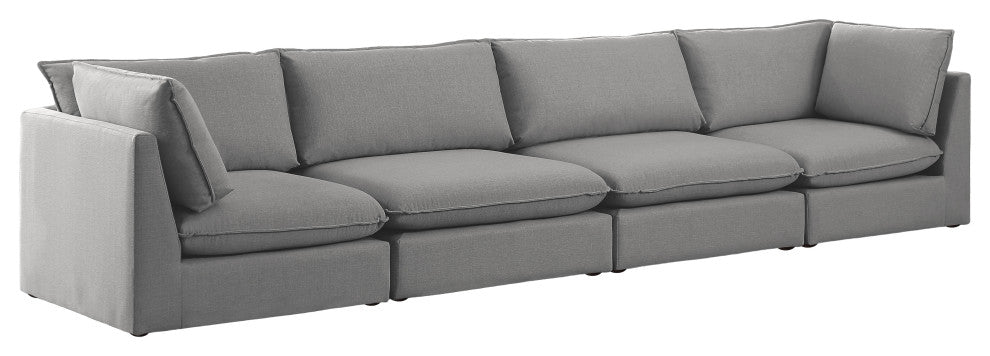 Mackenzie Linen Textured Fabric Upholstered 4-Piece Modular Sofa, Grey