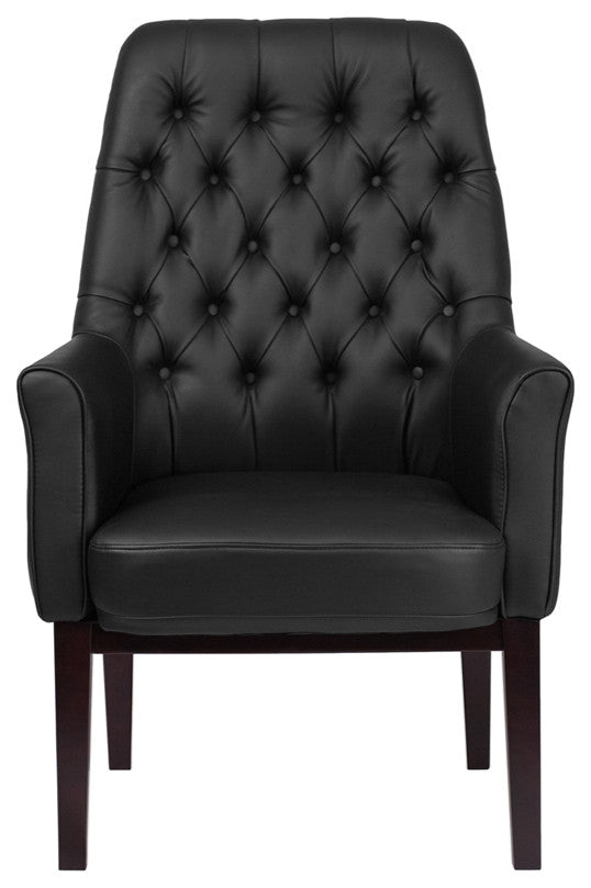 High Back Traditional Tufted Black Leather Side Reception Chair