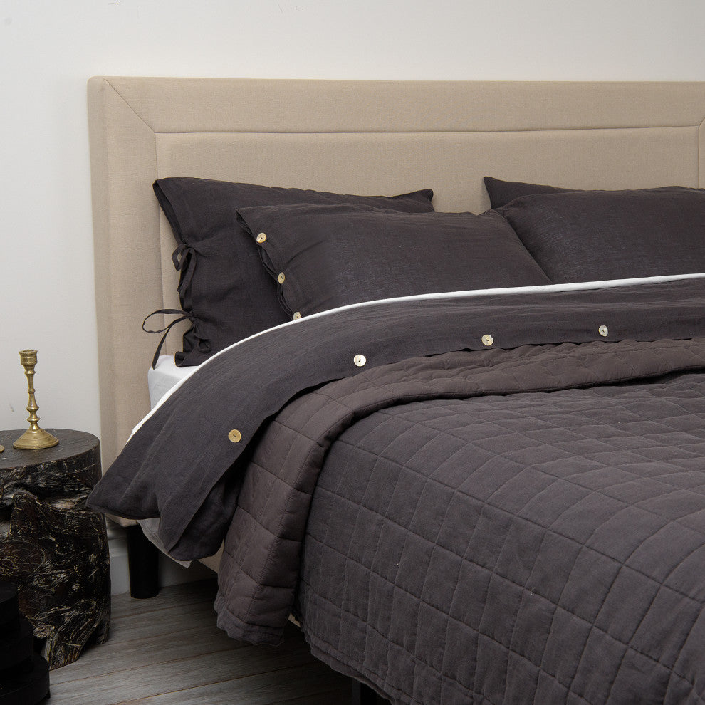 Linen and Cotton Diamond Quilt, Grey, Twin