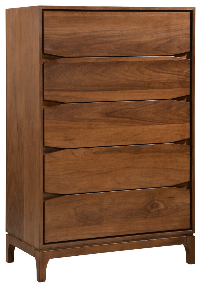 Chest 5-Drawer Solid Wood, Walnut