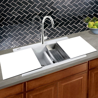 Nantucket Sinks Large Double Bowl Prep Station Topmount Granite Composite, White