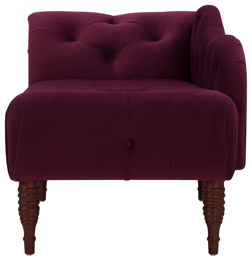 Samuel Velvet Tufted Chaise Lounge, Right-Arm Facing, Burgundy Velvet