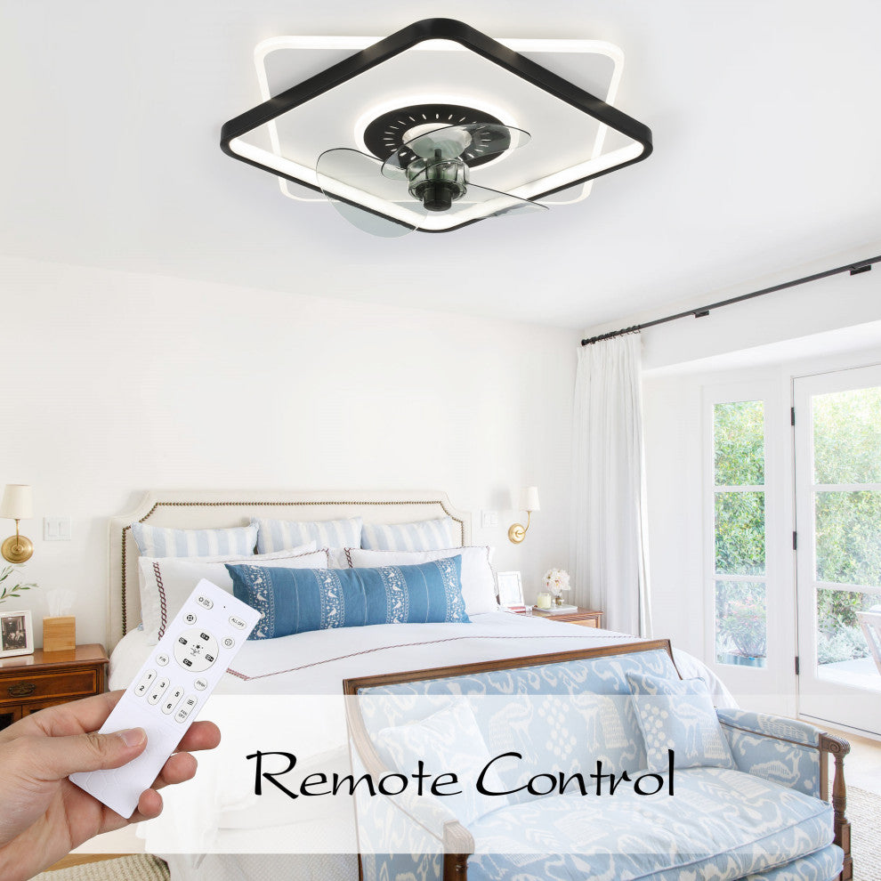 Bella Depot Modern Design Flush Mount Ceiling Fan with Remote and LED Light