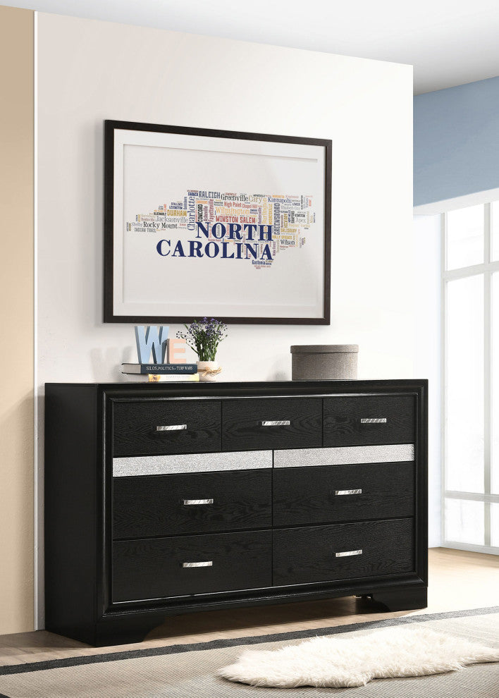 9 Drawers Wooden Dresser With Hide Drawer Design, Black