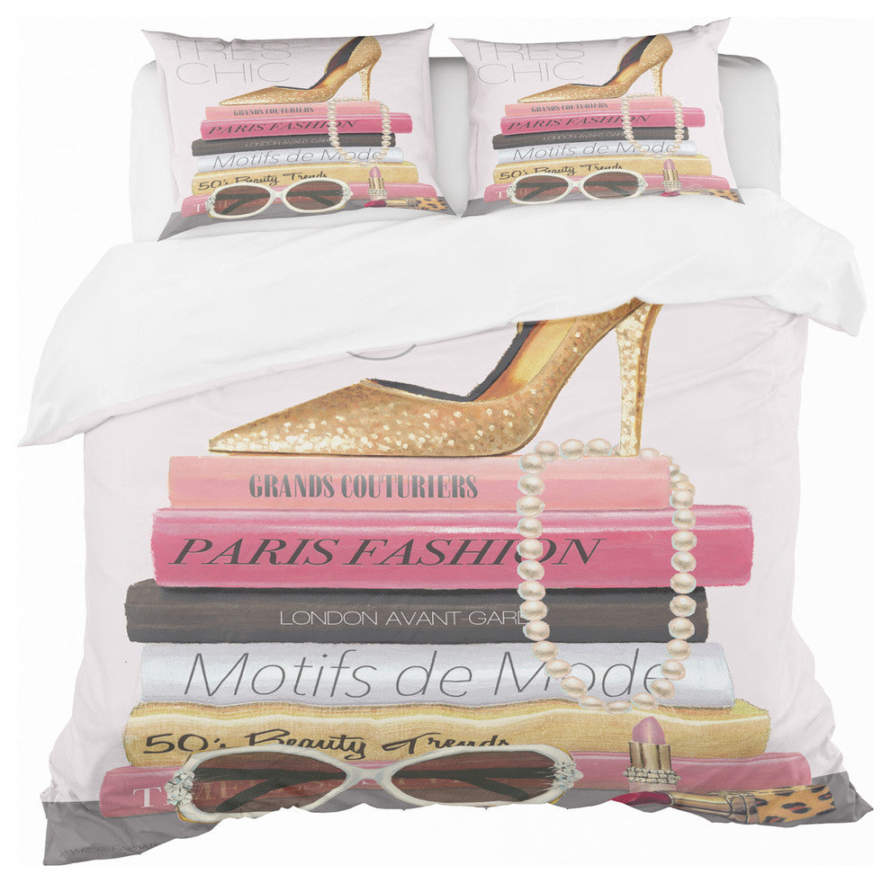 Paris Style Ii Gold and Black Tres Chic Duvet Cover Set, Twin