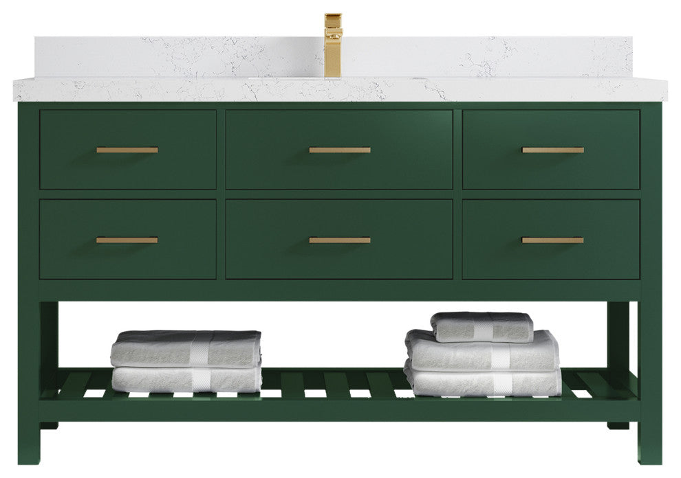 Parker 60 Single Sink Bathroom Vanity in Lafayette Green  2" Empira Quartz