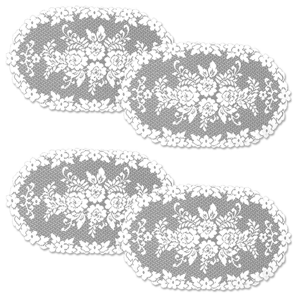 Victorian Rose 13"x24" Doily, Set of 4, White