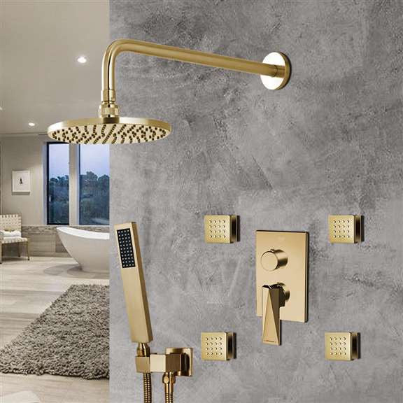 Bravat Brushed Gold Shower Set, Valve Mixer 3-Way Concealed Wall Mount
