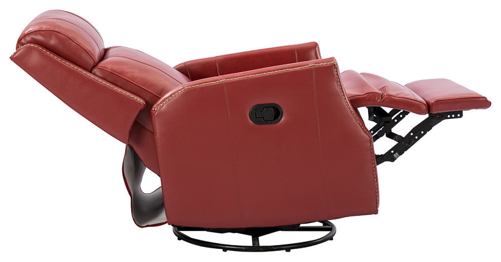 Genuine Leather Manual Swivel Recliner, Red