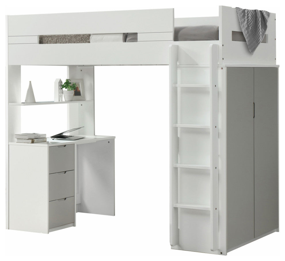 HomeRoots 78" X 41" X 70" White And Gray Laminated Veneer Lumber Loft Bed