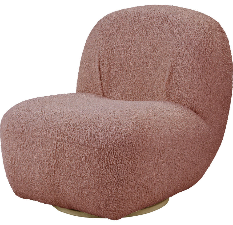 Benzara BM273228 Teddy Sherpa Fabric Curved Accent Chair, Swivel Function, Pink