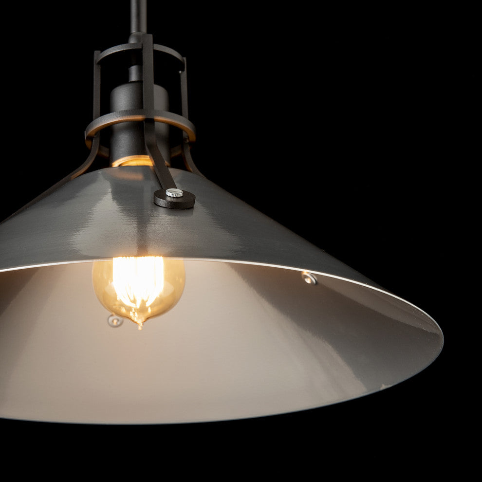 Henry Medium Steel Shade Pendant, Black Finish, Sterling Accents