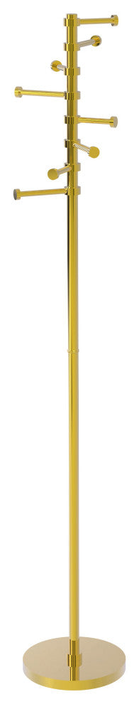 Freestanding Coat Rack with Six Pivoting Pegs, Polished Brass
