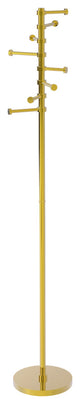 Freestanding Coat Rack with Six Pivoting Pegs, Polished Brass