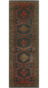 Fine Vintage Distressed Pareeya Red/Navy Runner, 3'6x10'2