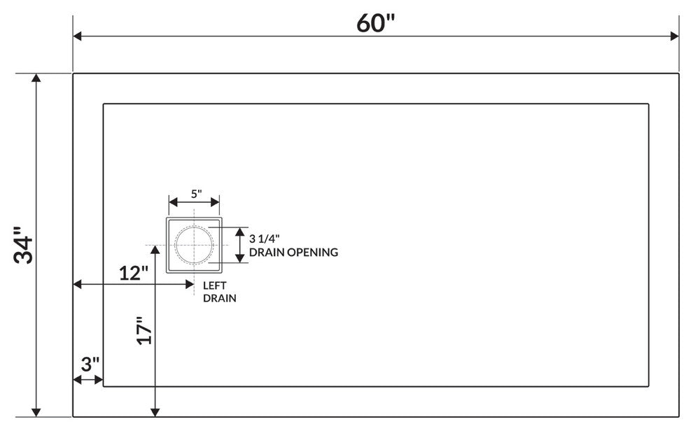 LessCare 60"x34" Left Double Threshold Shower Pan Base Wall Corner Left Drain