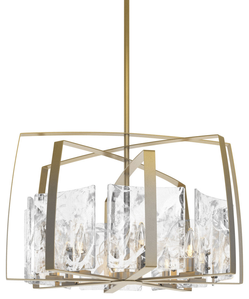 Arc 8-Light Pendant, Modern Brass Finish, White Swirl Glass