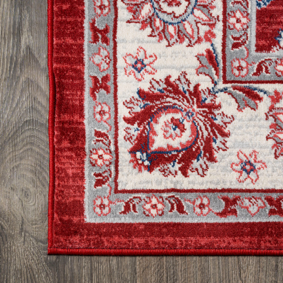 Modern Persian Vintage Moroccan Traditional Red/Ivory 2 ft. x 8 ft. Runner Rug