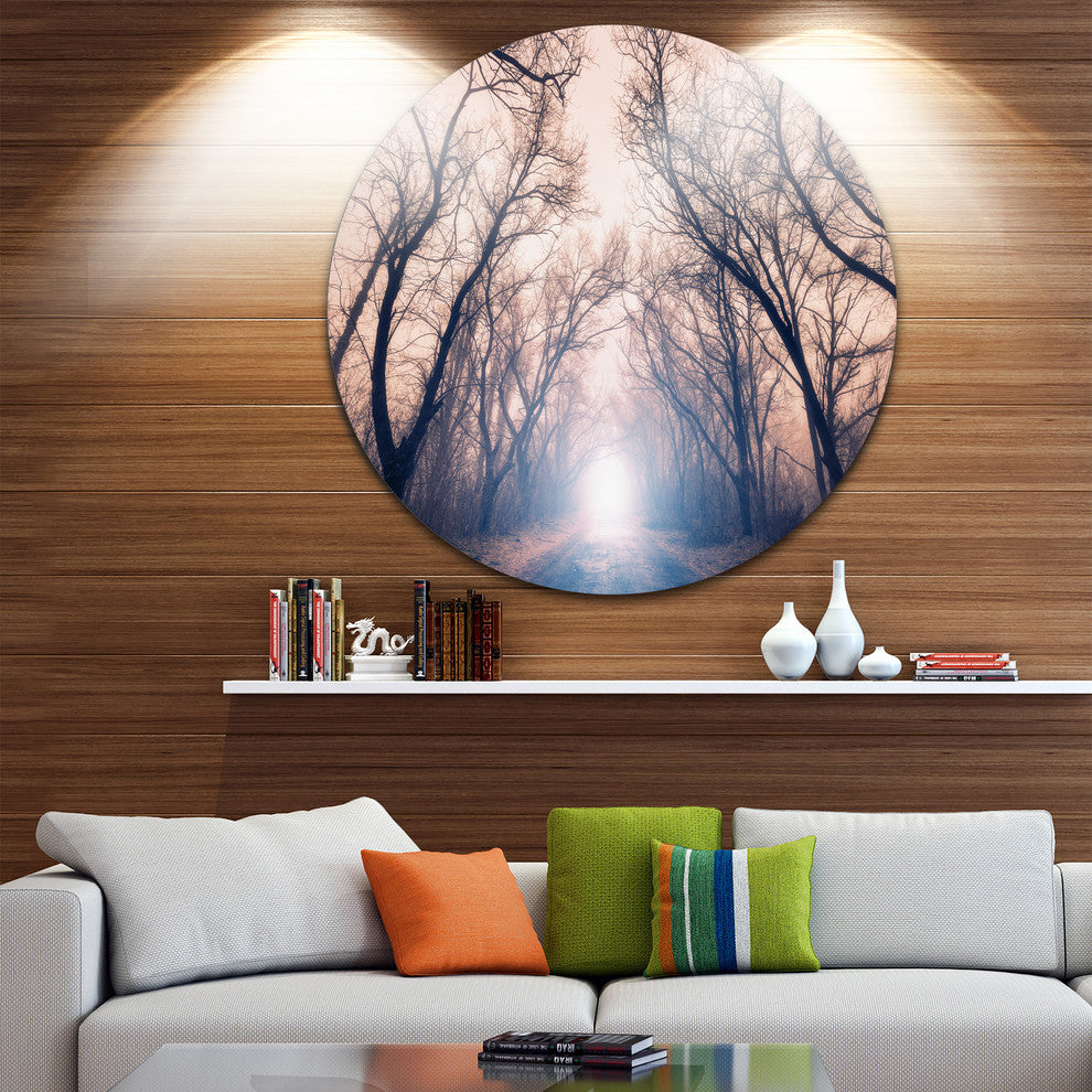 Mysterious Sunlight In Forest, Landscape Photo Round Wall Art, 23"