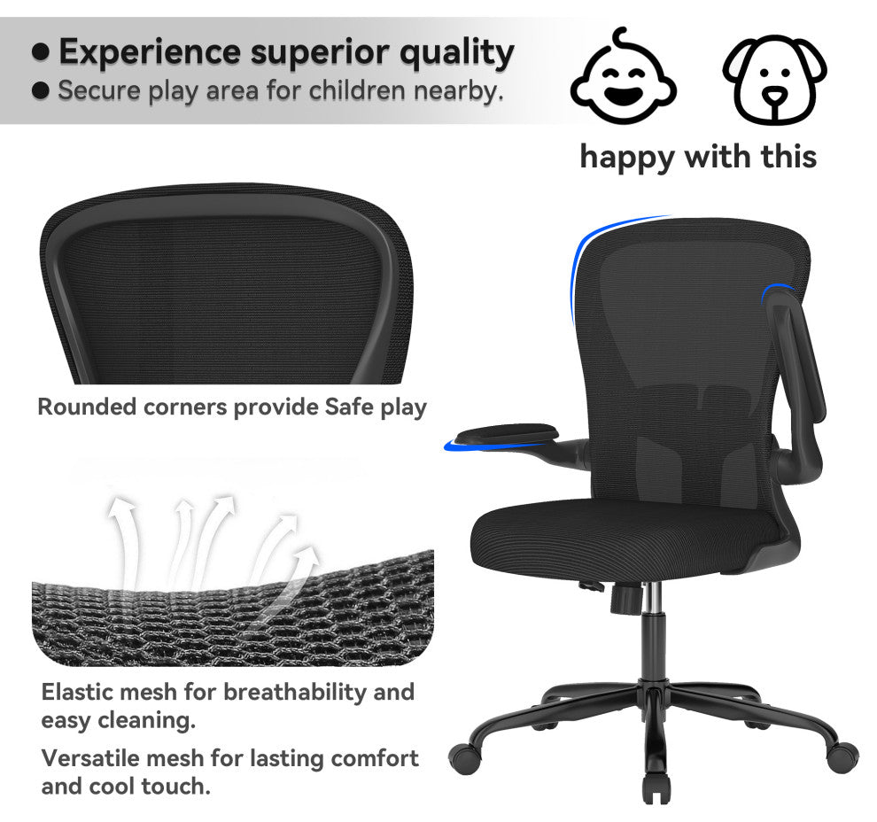 SEYNAR Ergonomic Breathable Mesh Desk Chair, Computer Chair with Armrests, Black