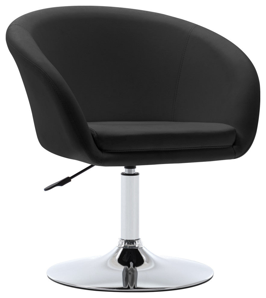 Minimalist Swivel Barrel Chair, Black-Pu