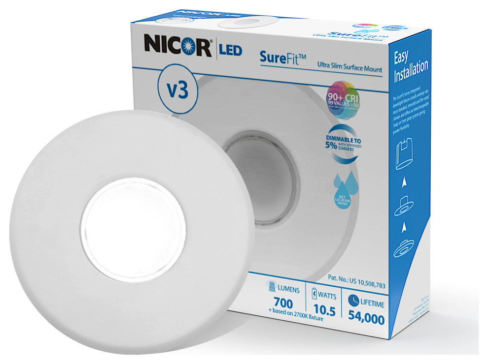 SureFit(v3) LED Flush Mount Ceiling Light, 3000K with Round White Trim