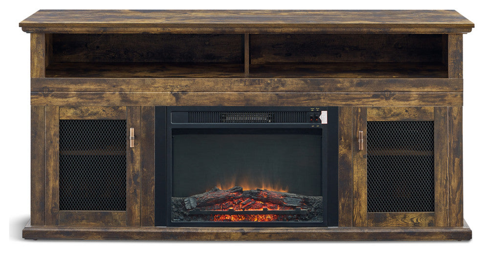 65-inch Freestanding Electric Fireplace with Storage Space, Rustic Brown