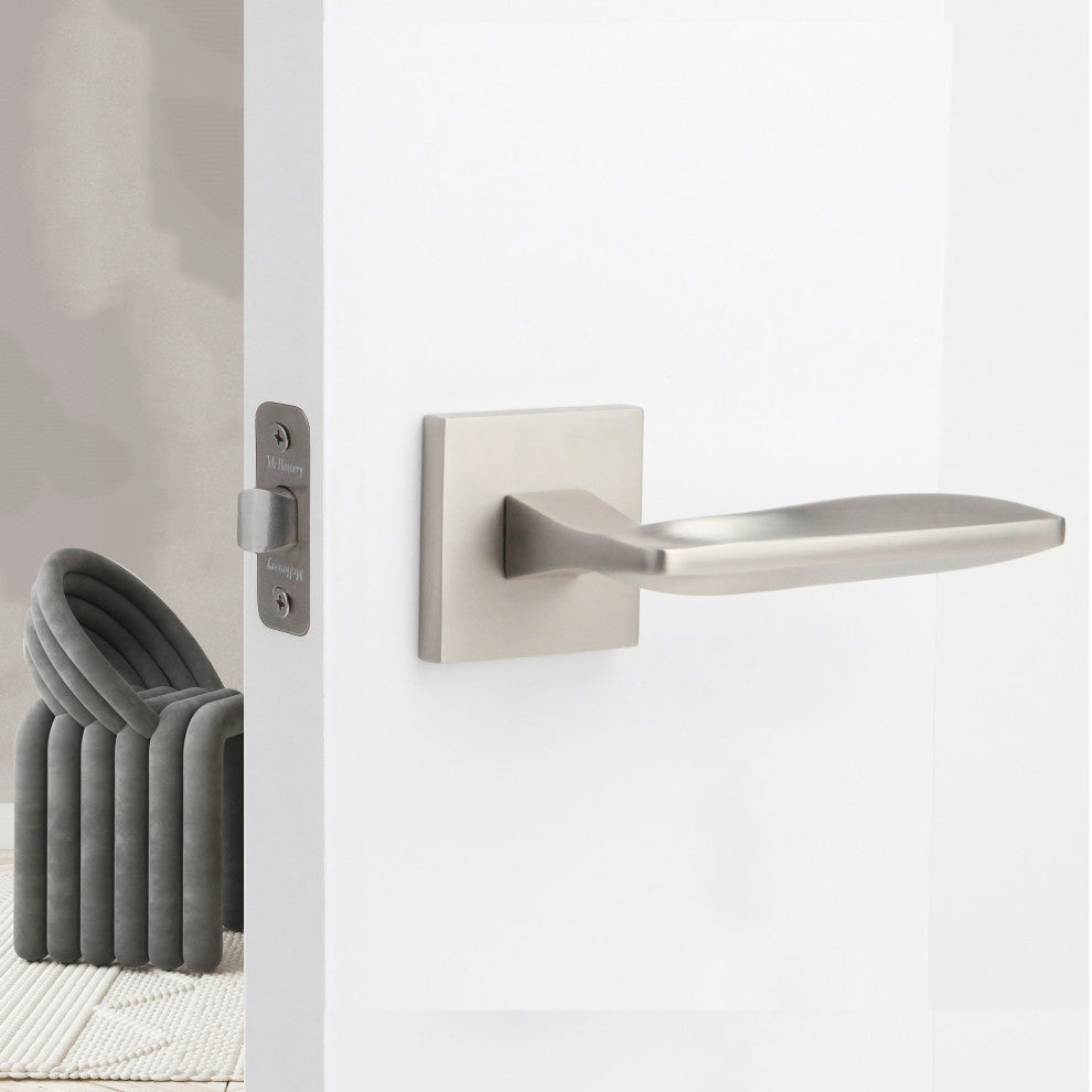 Modern Heavy Duty Designer Interior Door Lever - Canal Collection, Satin Nickel, Double Dummy