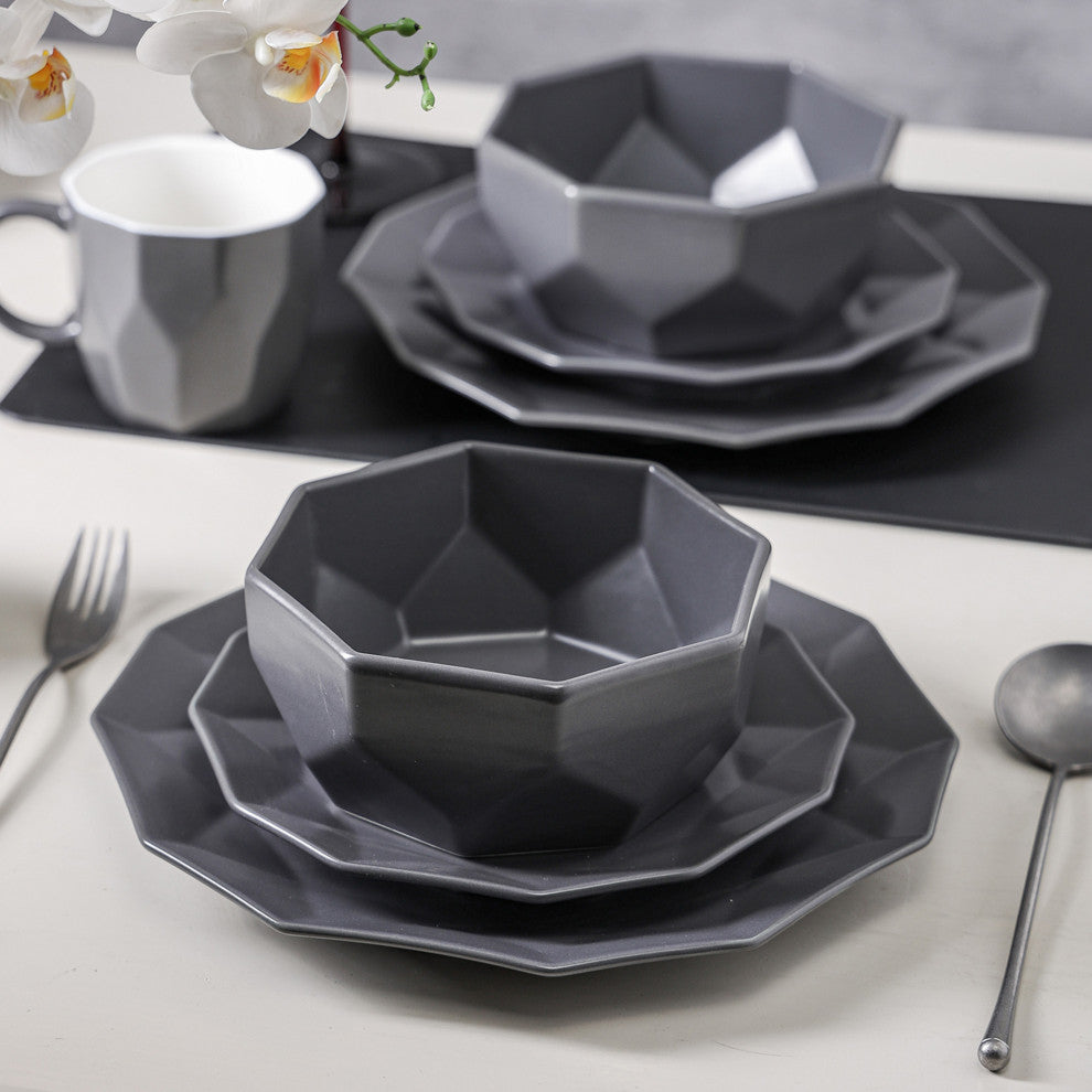 Stone Lain Jamie Porcelain 32 Piece Dinnerware Set, Grey