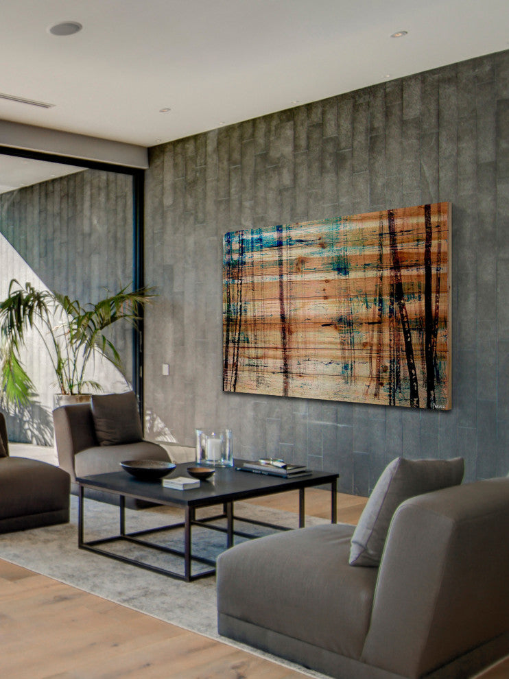 "Splash of Blue Sky" Painting Print on Natural Pine Wood, 45"x30"