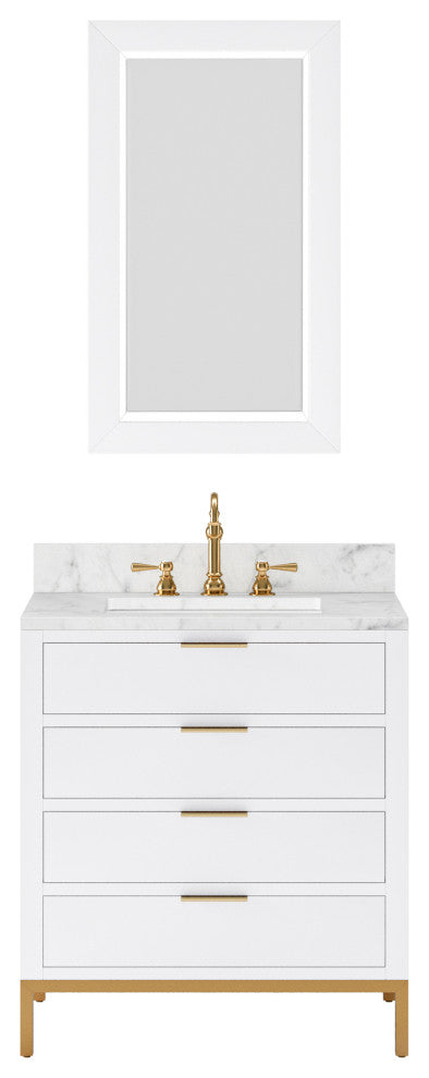 Bristol 30" Marble Countertop Vanity, Pure White With Mirrors