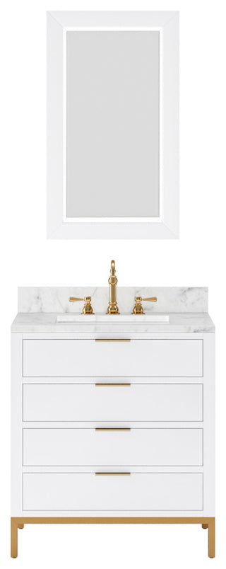 Bristol 30" Marble Countertop Vanity, Pure White With Mirrors