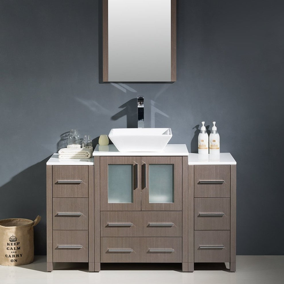 Torino 48" Gray Oak Modern Bathroom Vanity With 2 Side Cabinets, FFT3072CH