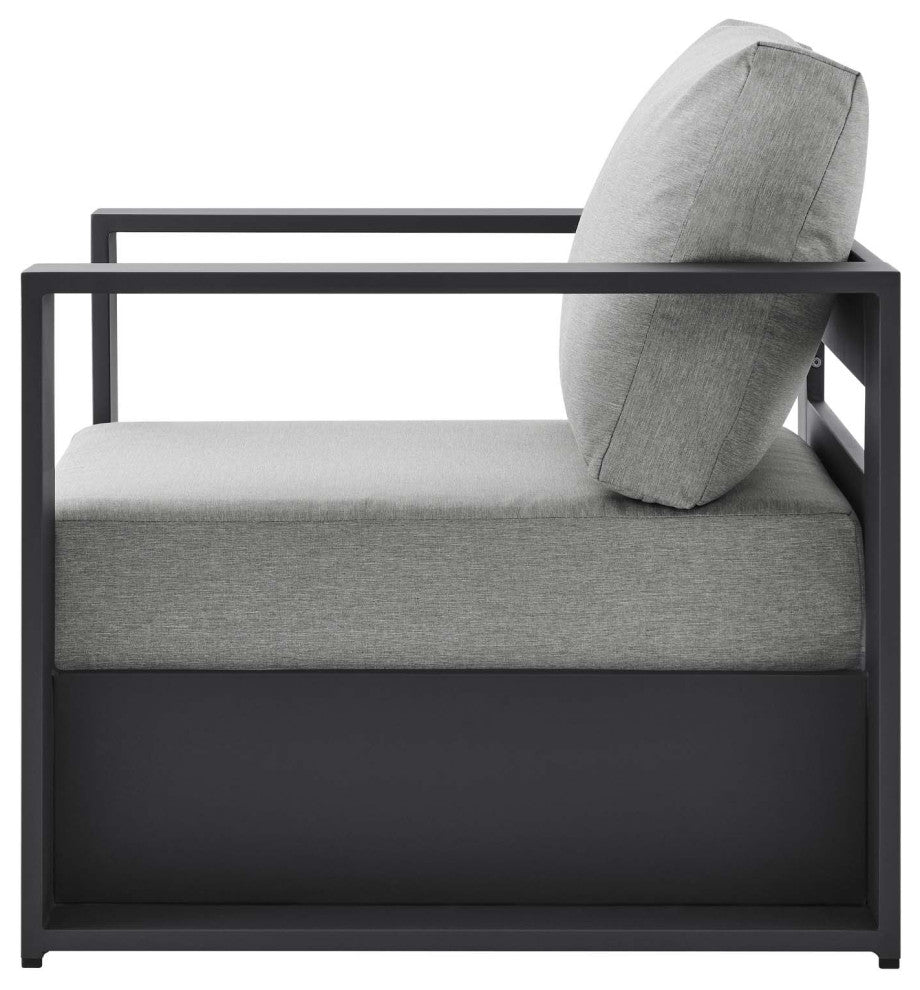 Lounge Sectional Sofa Chair Table Set, Gray, Aluminum, Modern, Outdoor