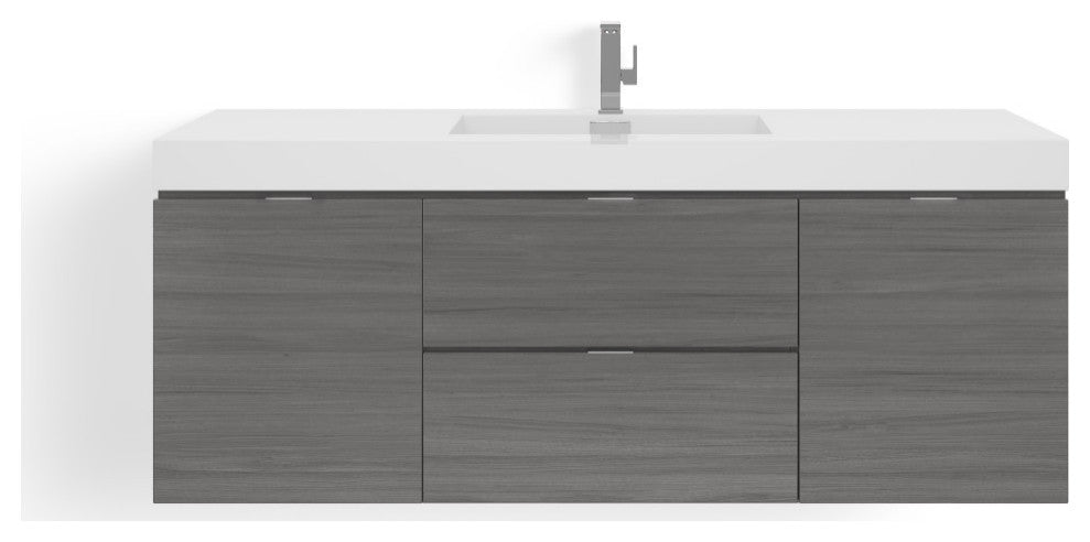 Boutique Bath Vanity, Vulcan Ash Gray, 60", Single Sink, Wall Mount