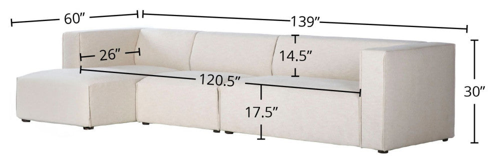 Premium Modular Upholstered Sectional, Beige, Left Arm Facing