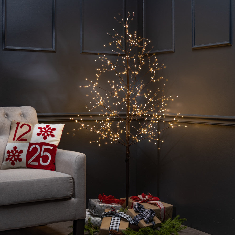 5' Matte Brown PVC Wrapped Lighted Tree With 540 Micro LED Warm White Lights