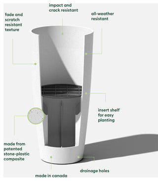 Veradek Pure Series Selena 28" Planter, White, One Pack