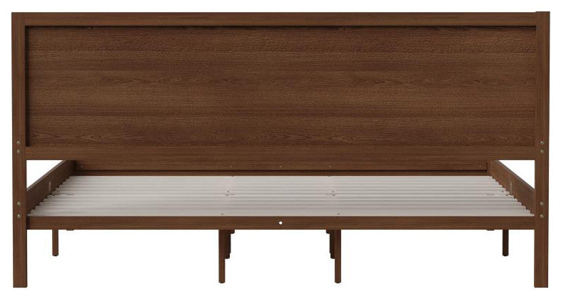 Kingston Solid Wood Platform Bed with Wooden Slats and Headboard, Brown, King
