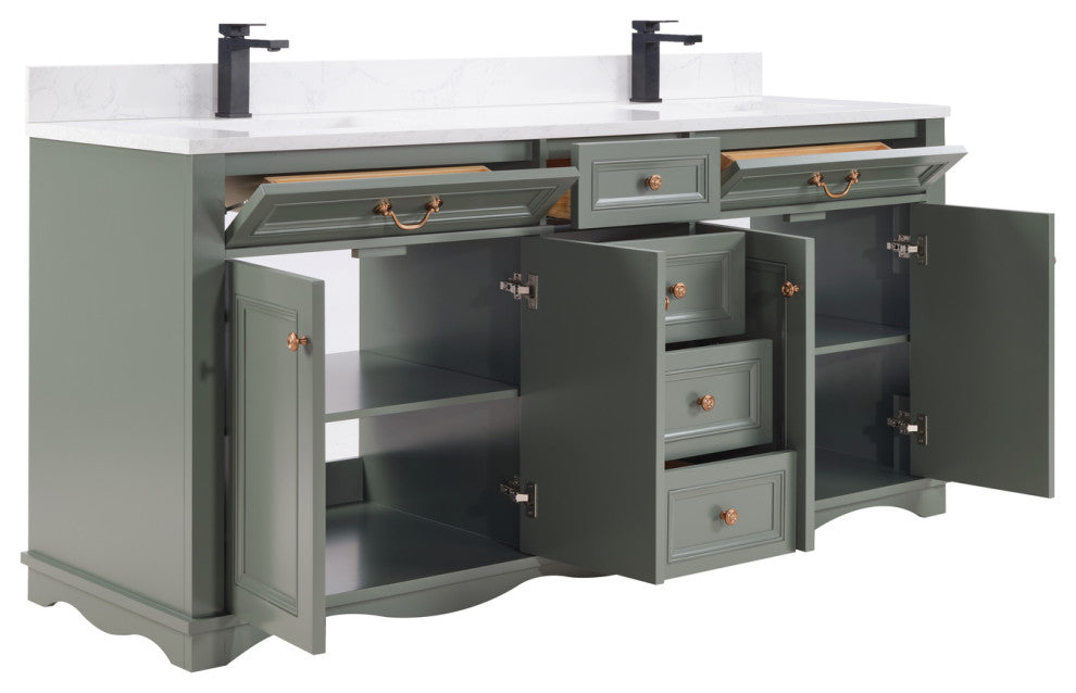 Legion Furniture WS2512 Series Bathroom Sink Vanity, Pewter Green, 72", Artificial Stone Top, Double Sink