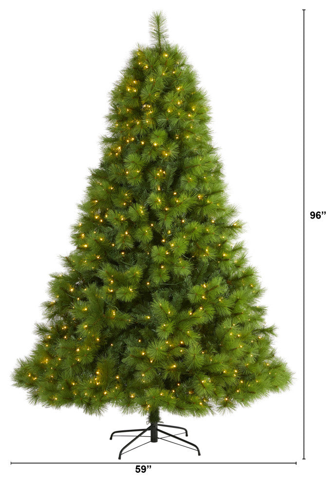 8ï¿½ Green Scotch Pine Artificial Christmas Tree with 600 Clear LED Lights